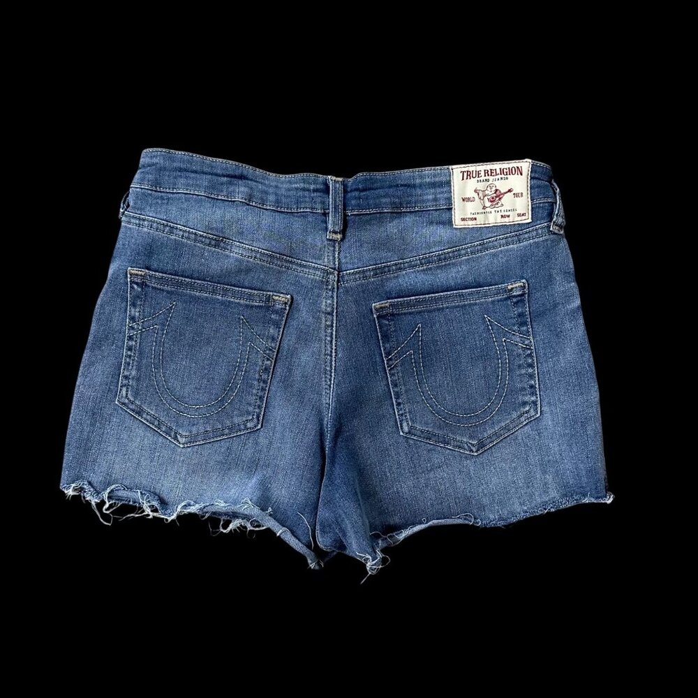 True Religion Shorts Womens Denim Raw Hem Size 29 Maisie Blue Jean Cut Off - Picture 3 of 10